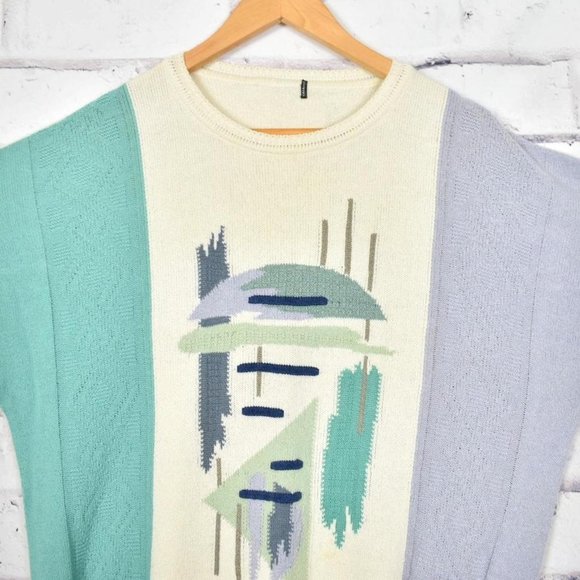 Vintage 80s Pastel Abstract Grandpa Golf Sweater - Picture 2 of 6